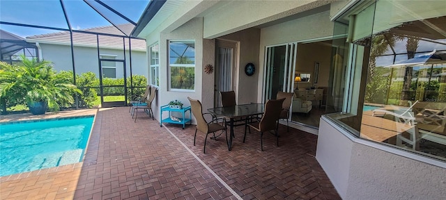 view of patio with a lanai