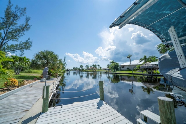 dock area featuring a water view