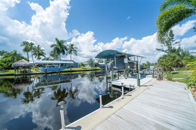 dock area featuring a water view