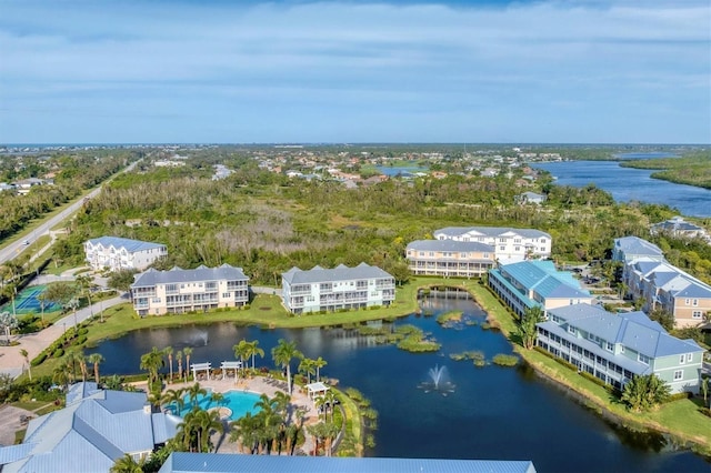 aerial view featuring a water view