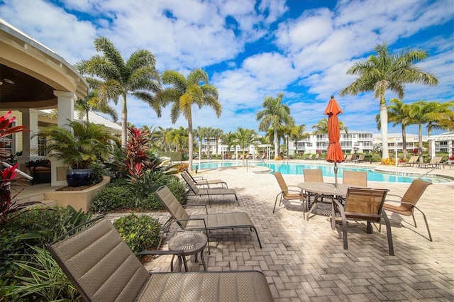 view of swimming pool with a patio