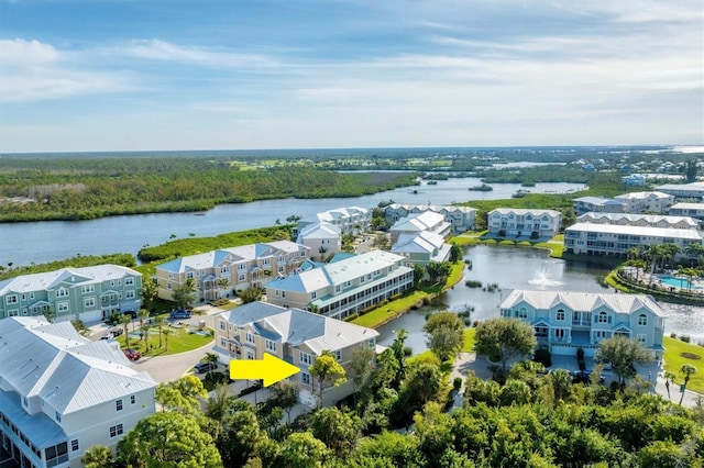 bird's eye view featuring a water view