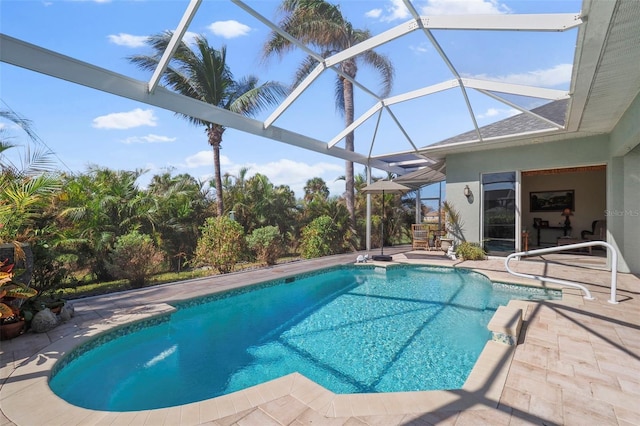 view of pool featuring a patio and a lanai