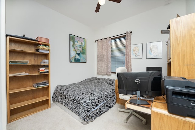 bedroom featuring ceiling fan and carpet floors