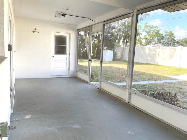 view of unfurnished sunroom