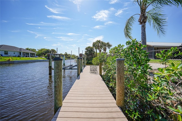 view of dock with a water view