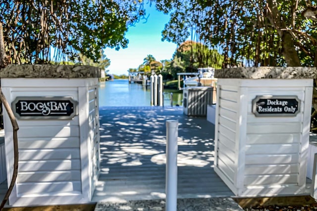 dock area with a water view