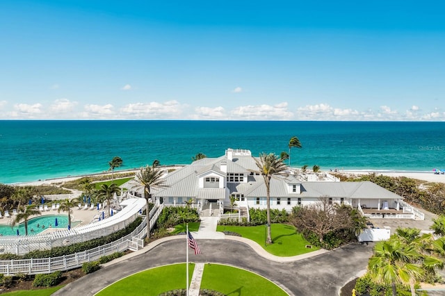 view of water feature with a beach view