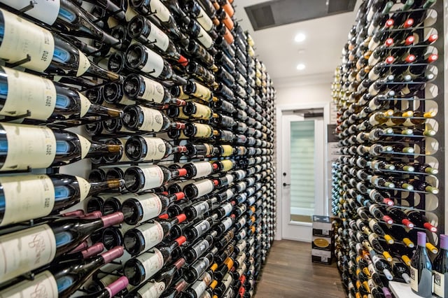 wine area featuring dark wood-type flooring