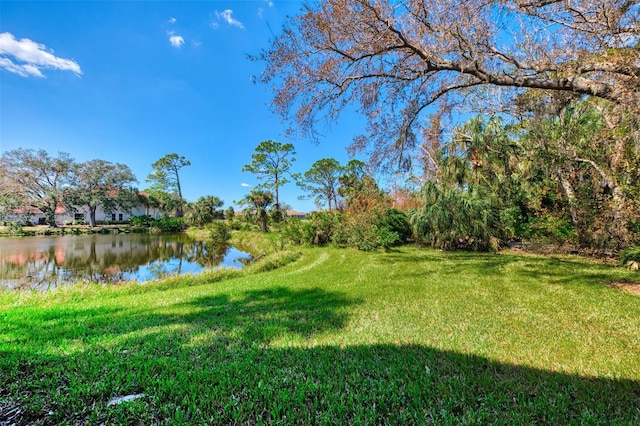 view of yard with a water view