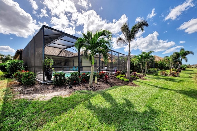 view of yard featuring a lanai