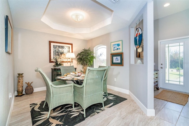 dining room featuring a raised ceiling