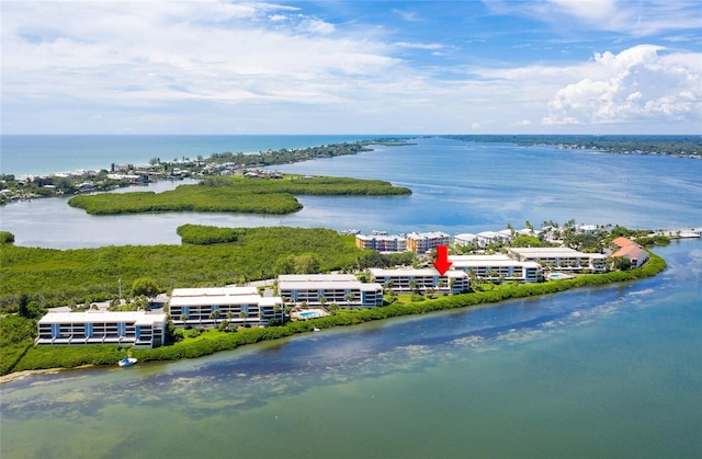 aerial view featuring a water view