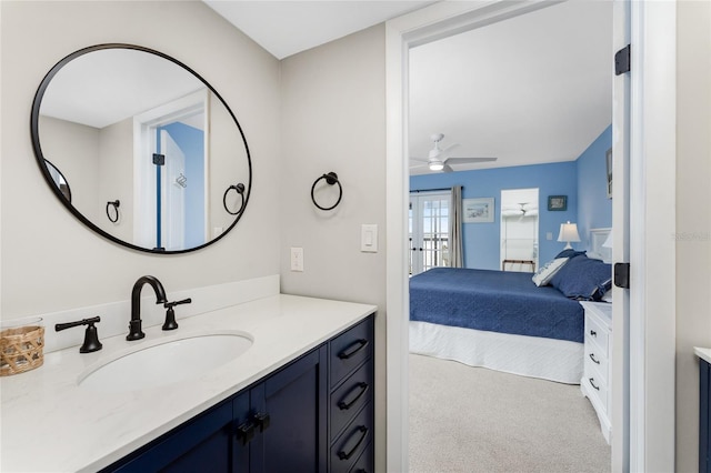 bathroom with vanity and ceiling fan