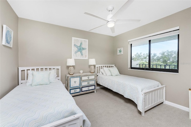 bedroom featuring carpet flooring and ceiling fan