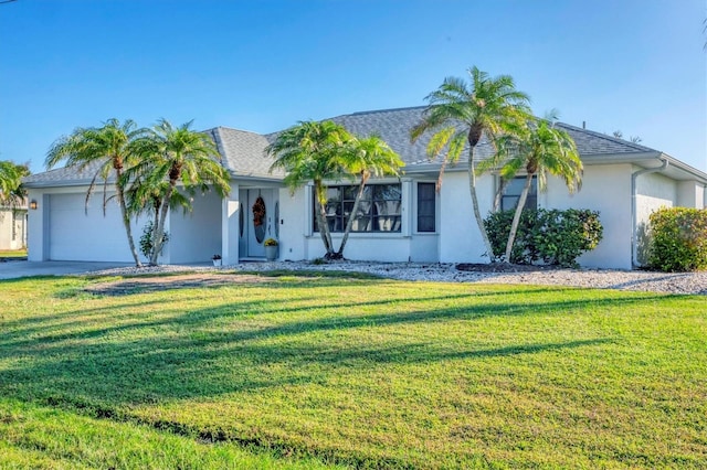 view of front of house featuring a garage and a front lawn