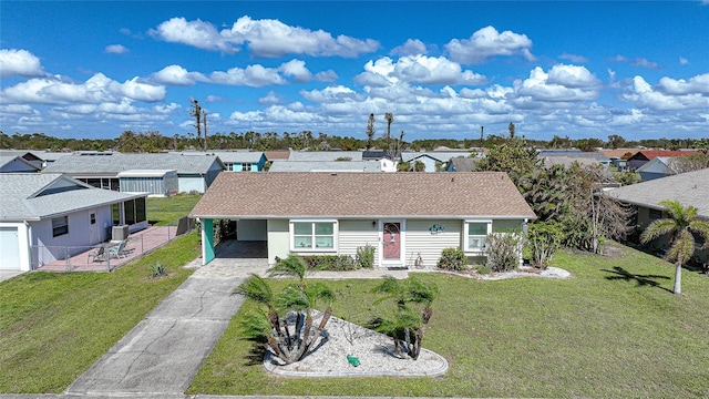 single story home with a front yard