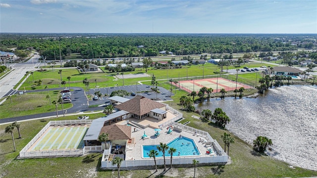 aerial view with a water view