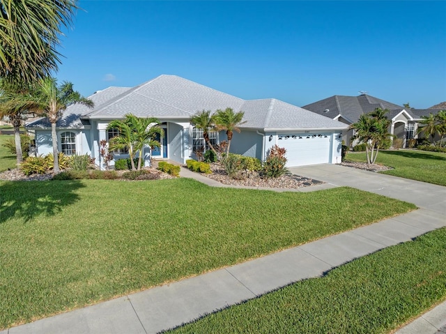 view of front facade featuring a garage and a front lawn