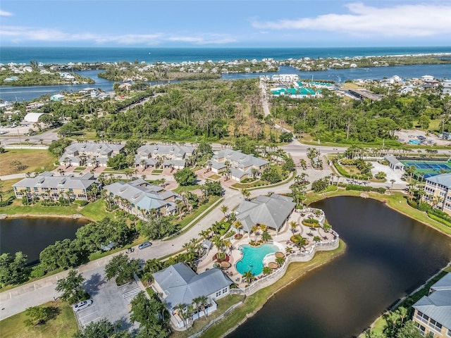 aerial view with a water view