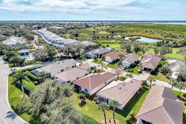 bird's eye view featuring a water view