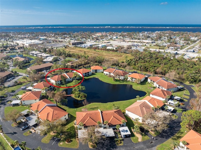 bird's eye view featuring a water view