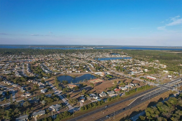 aerial view with a water view