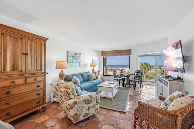 living room featuring light tile patterned flooring