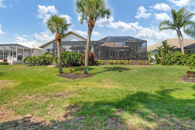 view of yard featuring a lanai