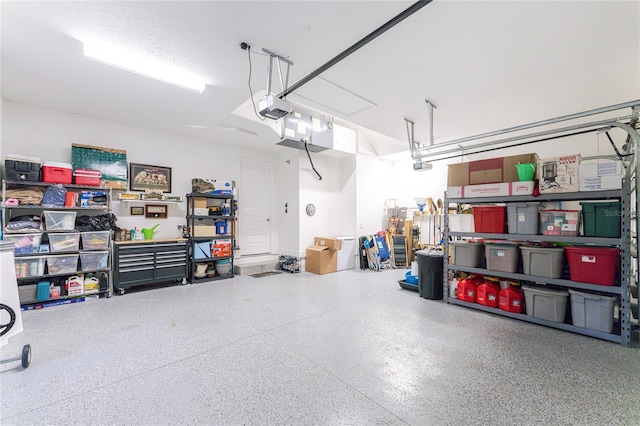 garage with a garage door opener