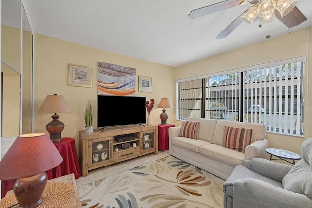 living room featuring ceiling fan