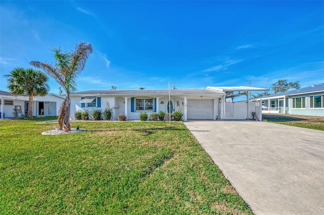 105 Crestview Dr, Englewood, FL 34223 - ranch-style home with an attached garage, a front lawn, stucco siding, and driveway