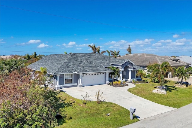 10083 Kansas City St, Port Charlotte, FL 33981 - single story home featuring a garage, concrete driveway, a front yard, a shingled roof, and stucco siding