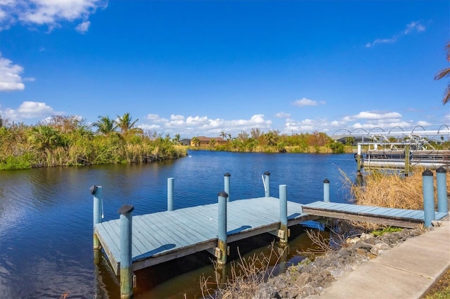 view of dock with a water view