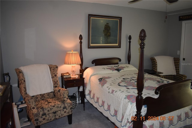 bedroom with carpet flooring and ceiling fan