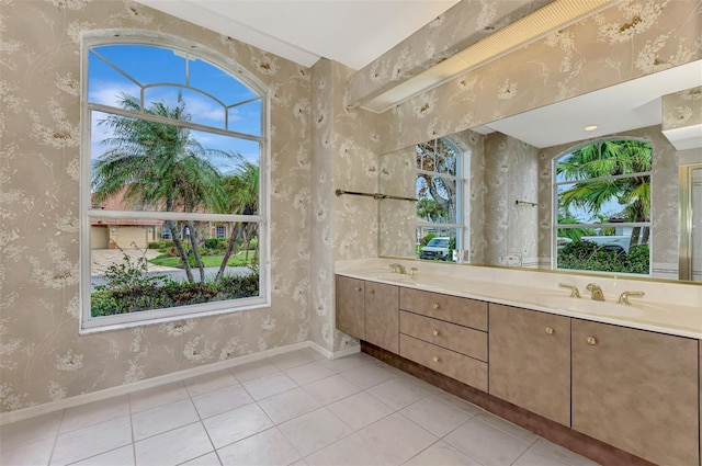 bathroom featuring vanity and tile patterned flooring