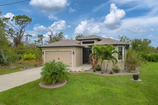 view of front facade featuring a garage and a front lawn