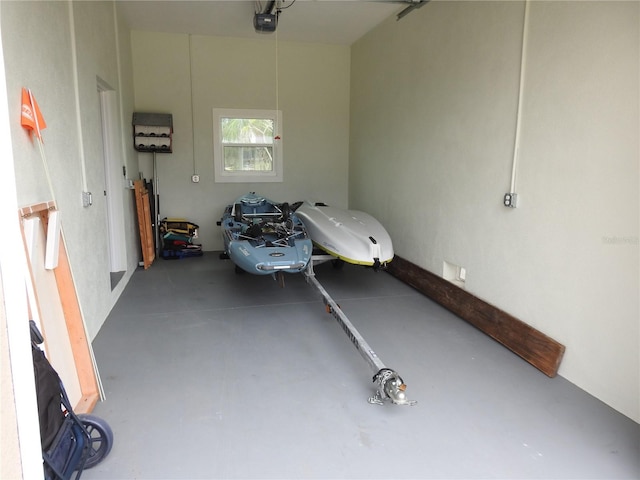 garage with a garage door opener