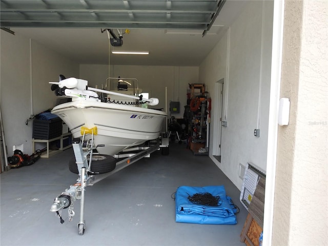 garage with a garage door opener