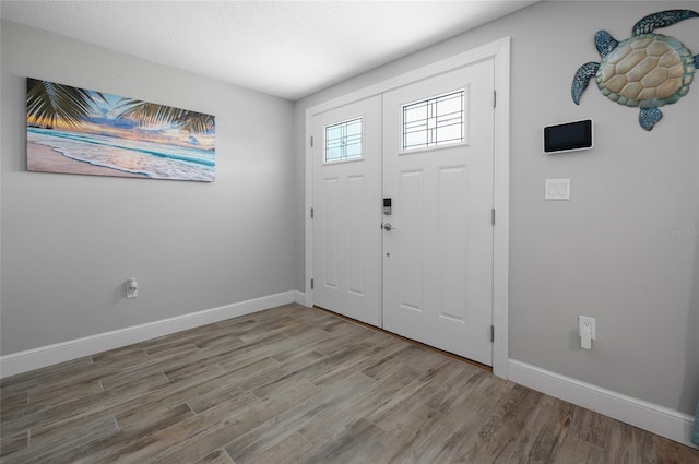 foyer entrance with hardwood / wood-style floors