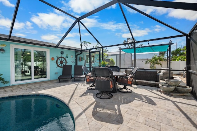 view of patio with a lanai