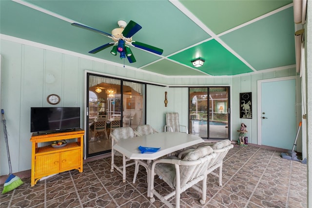 view of patio featuring ceiling fan