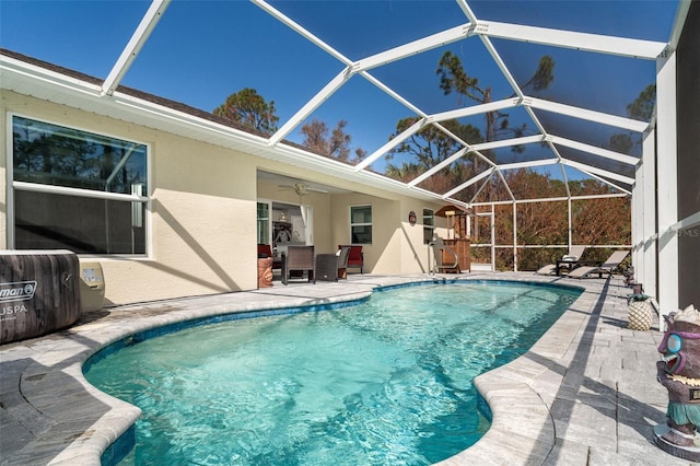 152 Apollo Dr, Rotonda West, FL 33947 - outdoor pool featuring a patio area, a lanai, and a ceiling fan
