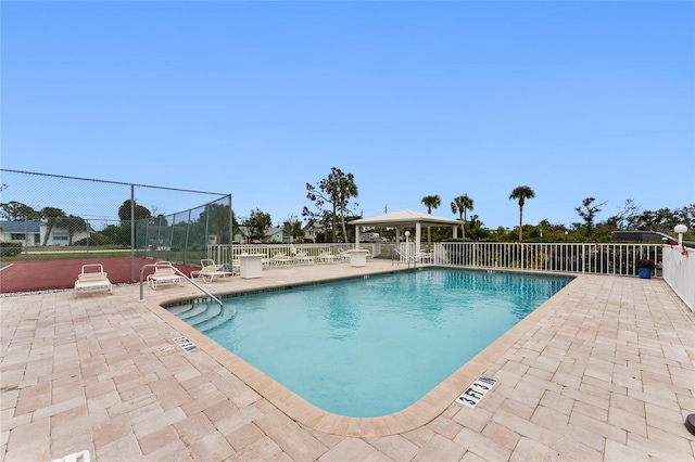 view of swimming pool featuring a patio area