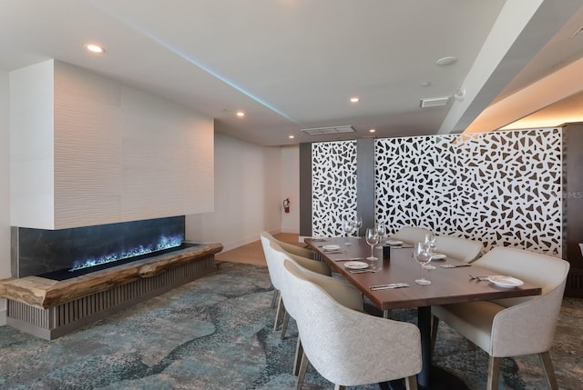 dining room with carpet floors