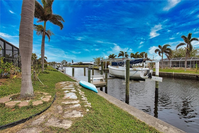 view of dock with a water view