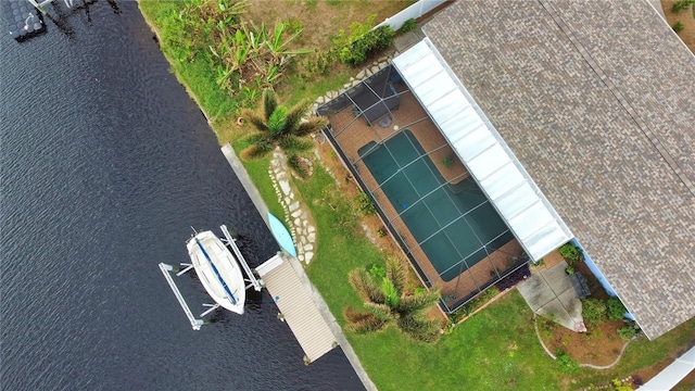 drone / aerial view featuring a water view