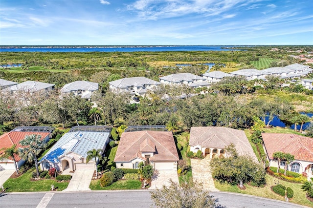 aerial view with a water view