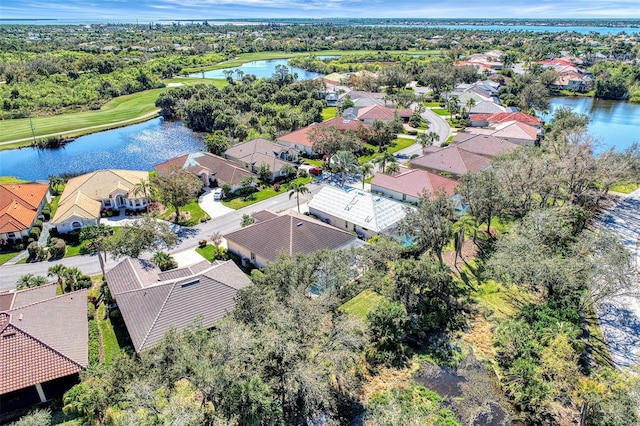 aerial view with a water view