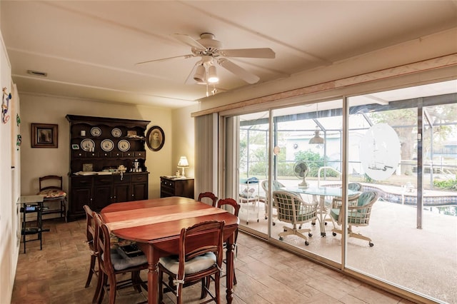 dining area featuring ceiling fan